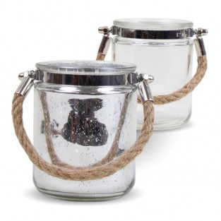 Pair of Silver and Clear Jute Handled Lanterns