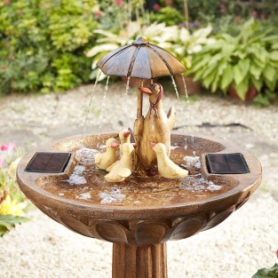 Solar Duck Family Fountain Bird Bath