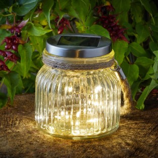 Solar Firefly Glass Lantern with Jute Handle