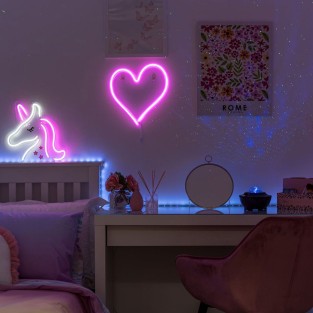 Unicorn & Heart USB Wall Lights in Hot Pink Neon 
