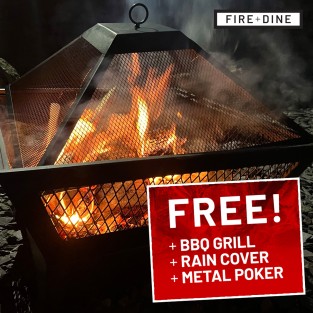 Windsor Steel Fire Pit & BBQ Grill With Rain Cover by Fire & Dine 