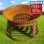  Apollo Oxidised Fire Pit & BBQ Grill With Rain Cover by Fire & Dine  8 
