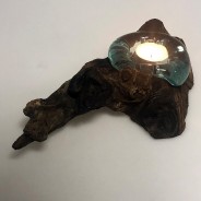 Molten Glass on Wood Candle Holder 2 