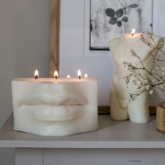 Davids' Lips Soy Wax Vegan 3 Wick Candle in Ivory 4 Torso candle not included