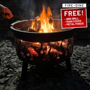 Flames Fire Pit & BBQ Grill With Rain Cover by Fire & Dine  6 