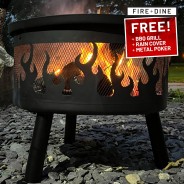 Flames Fire Pit & BBQ Grill With Rain Cover by Fire & Dine  1 