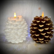 LED Flicker Flame Pinecone Candle in White or Brown Gold 1 
