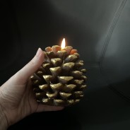 LED Flicker Flame Pinecone Candle in White or Brown Gold 5 