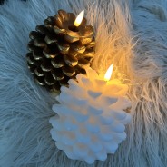 LED Flicker Flame Pinecone Candle in White or Brown Gold 2 