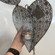 Large Hanging Silver Heart Tealight Holder (6787) 4 Easy hinged opening