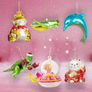 Crazy Christmas Critters Glass Bauble Ornaments 1 Not to scale, see individual measurements.