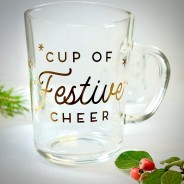 Christmas Mulled Wine Glass Mugs - 2 Pack 3 Gold print Festive Cheer