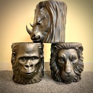 Large African Animal Head Planters - Rhino, Gorilla, Lion 1 These planters are BLACK 