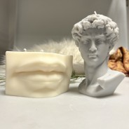 Davids' Lips Soy Wax Vegan 3 Wick Candle in Ivory 3 Shown with David Bust in Grey