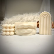 Davids' Lips Soy Wax Vegan 3 Wick Candle in Ivory 2 Shown with Arch & Bubble in Ivory