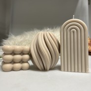 Arch & Bubble Vegan Soy Candle Gift Set in Ivory or Beige 4 Shown with Beige Swirl