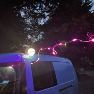 Solar & USB Party Festival Light & String Light 6 Lantern unfolded and on, plus 5m string lights 