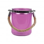4 x Jute Handled Coloured Glass Lanterns 4 Purple