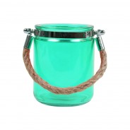 4 x Jute Handled Coloured Glass Lanterns 3 Turquoise