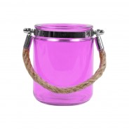 4 x Jute Handled Coloured Glass Lanterns 5 Pink