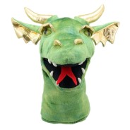 Large Dragon Head Hand Puppet in Green and Gold 2 