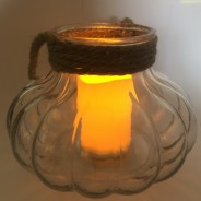 Giant Clear Glass Pumpkin Candle Holder 3 Pictured with 11.5cm tall LED candle