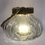Giant Clear Glass Pumpkin Candle Holder 4 Pictured with USB uplighter