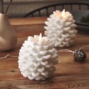 LED Flicker Flame Pinecone Candle in White or Brown Gold 3 
