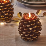 LED Flicker Flame Pinecone Candle in White or Brown Gold 4 