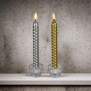 Packs of 2 LED Twist Dinner Candles in Gold or Silver 1 