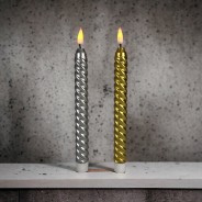 Packs of 2 LED Twist Dinner Candles in Gold or Silver 2 