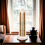 Ivory Pillar Advent Candle on Glass Plate with Festive Decorations  1 