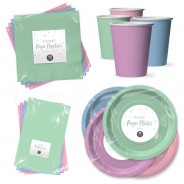 Pastel Paper Tableware 1 30 x napkins, 10 x cups, 10 x plates, 2 x tablecovers