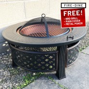 Rotunda 3 in 1 Fire Pit with BBQ Grills and Copper Effect Bowl 1 