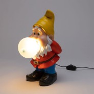 Gummy Bubble Blowing Gnome Lamps by Seletti 5 Snooping - Yellow hat, blue bubble, lit