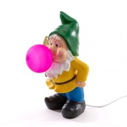Gummy Bubble Blowing Gnome Lamps by Seletti 8 Working, Green hat, pink bubble, unlit