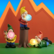 Gummy Bubble Blowing Gnome Lamps by Seletti 2 All 3 lamps lit and dimmed low