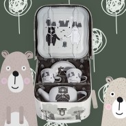Bear Adventure Kids Metal Tea Set in Case 8 