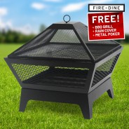 Windsor Steel Fire Pit & BBQ Grill With Rain Cover by Fire & Dine  7 