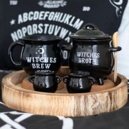 Witches Brew Black Cauldron Mug 2 Mug shown on the left back of tray