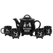 Witches Brew Black Cauldron Teapot & Mugs Tea Set 2 