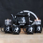 Witches Brew Black Cauldron Teapot & Mugs Tea Set 6 Large Teapot and 4 mugs included
