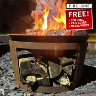 Apollo Oxidised Fire Pit & BBQ Grill With Rain Cover by Fire & Dine 