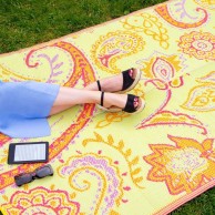 Paisley Outdoor Rug with Pink & Yellow Reversible Design