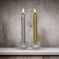Packs of 2 LED Twist Dinner Candles in Gold or Silver
