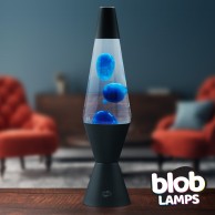 VINTAGE Blob Lamp -  Matt Black Lava Lamp 14.5" - Blue/Clear