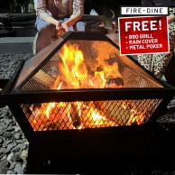 Windsor Steel Fire Pit & BBQ Grill With Rain Cover by Fire & Dine 