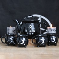 Witches Brew Black Cauldron Teapot & Mugs Tea Set