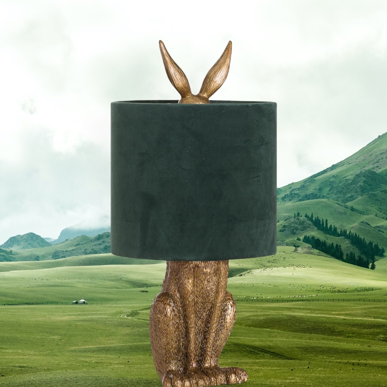 Click to view product details and reviews for Gold Hare Table Lamp With Green Shade.