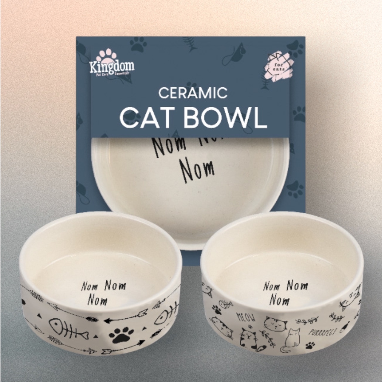 Ceramic Cat Bowl Nom Nom Nom